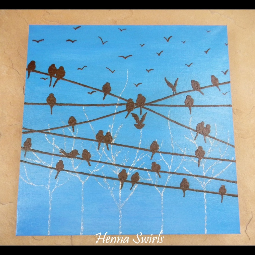 Birds on wire painting